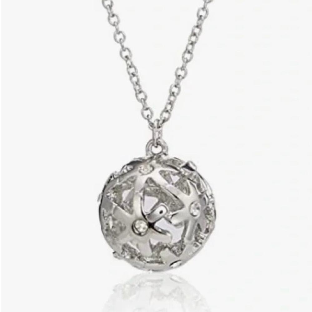 NWT GUESS Floral Daisy Ball Pendant Necklace, Crystal, Silver Tone